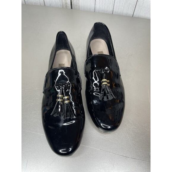 Zara Basic Black patent Leather Slip On Shoes Flats Loafer Tasseled Size 36 - Picture 3 of 6